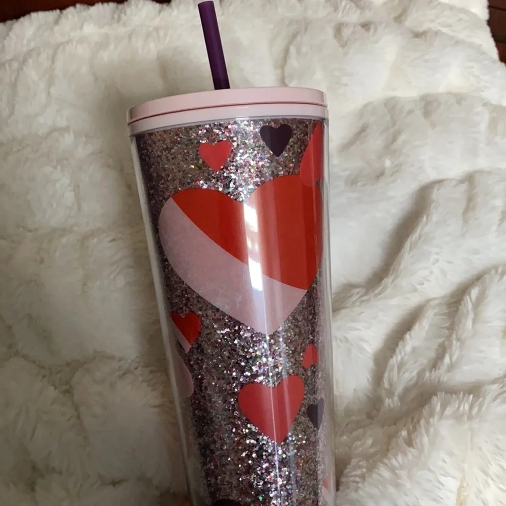 Starbucks Venti glitter Valentine’s Day heart cold cup Pink Purple New
